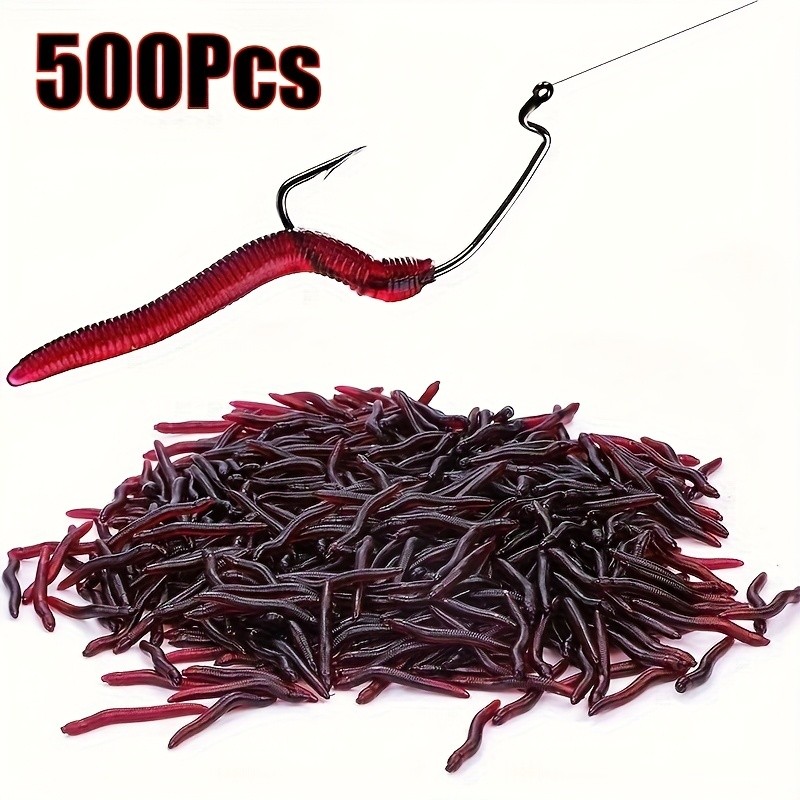 500X Fishing Soft Lure Trout Worm Earthworm Bait Faux Trick Worm Bait Plastic US