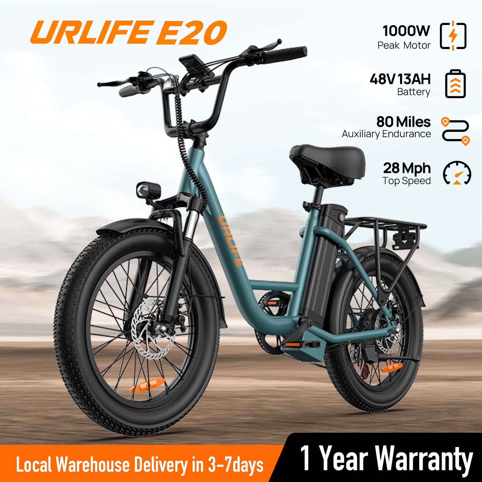 URLIFE 20" Fat Tire Electric Bike for Adult 1000W 48V13AH Electric Bicycle Ebike