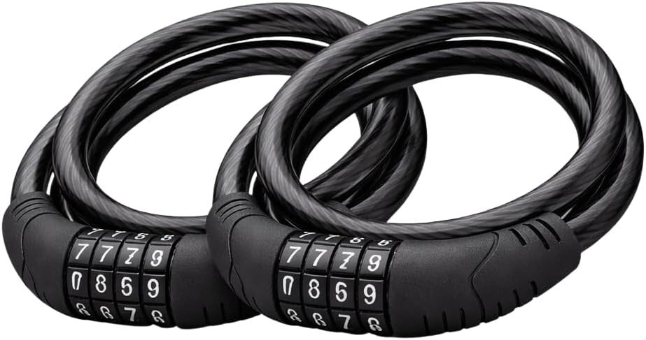 2 Pack 4ft Steel Bike Lock Cable Resettable Combo Code for Bicycle Scooter Black