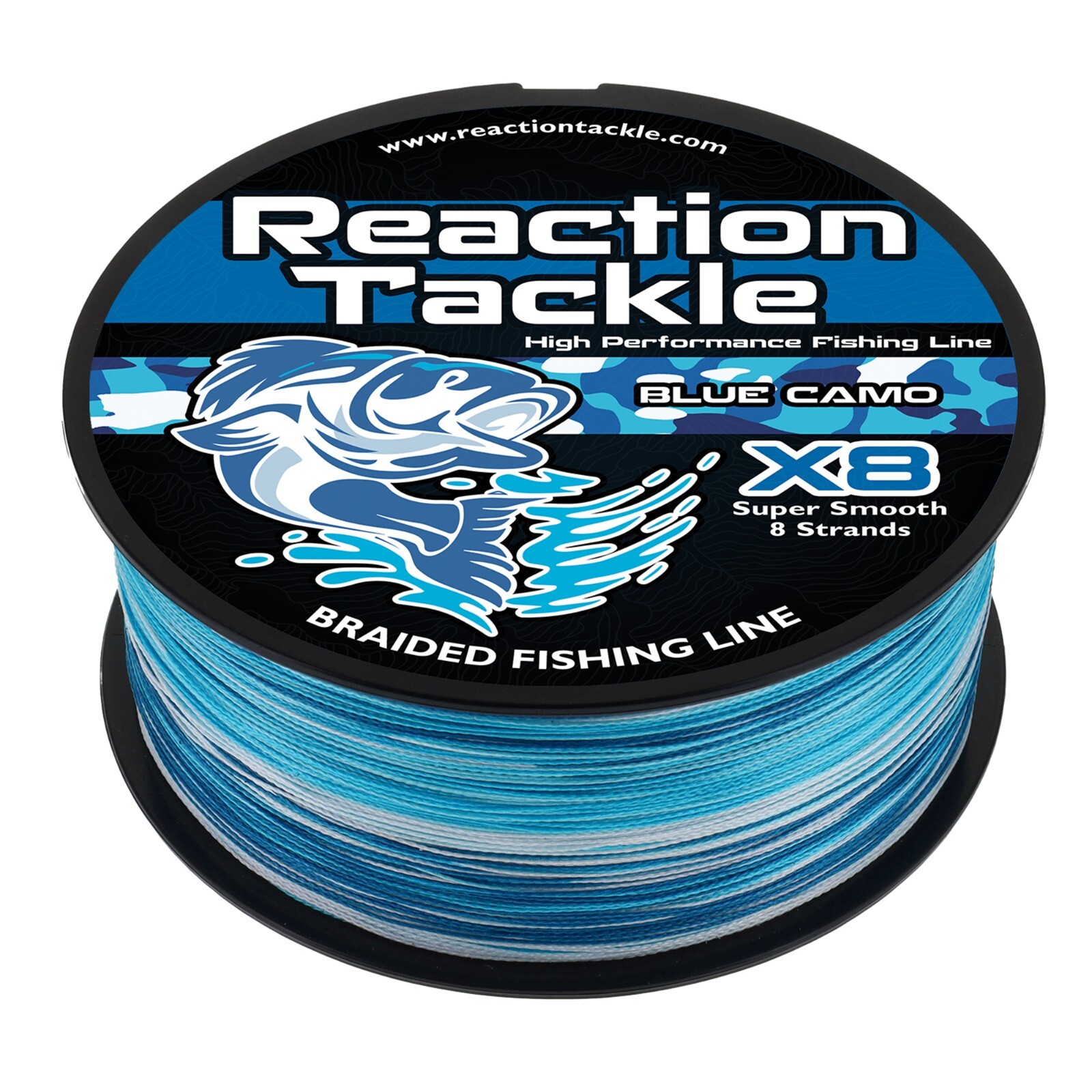 Reaction Tackle Braided Fishing Line Blue Camo 4 and 8 Strands PE Braid