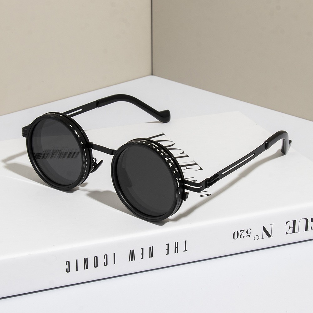 Adjustable dimming polarized retro round sunglasses for driving fishing outdoor