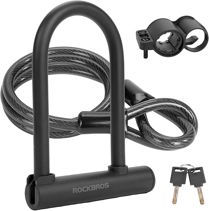 ROCKBROS Bike U Lock with 4 ft Cable Heavy Duty Anti Theft with 2 Keys & Bracket