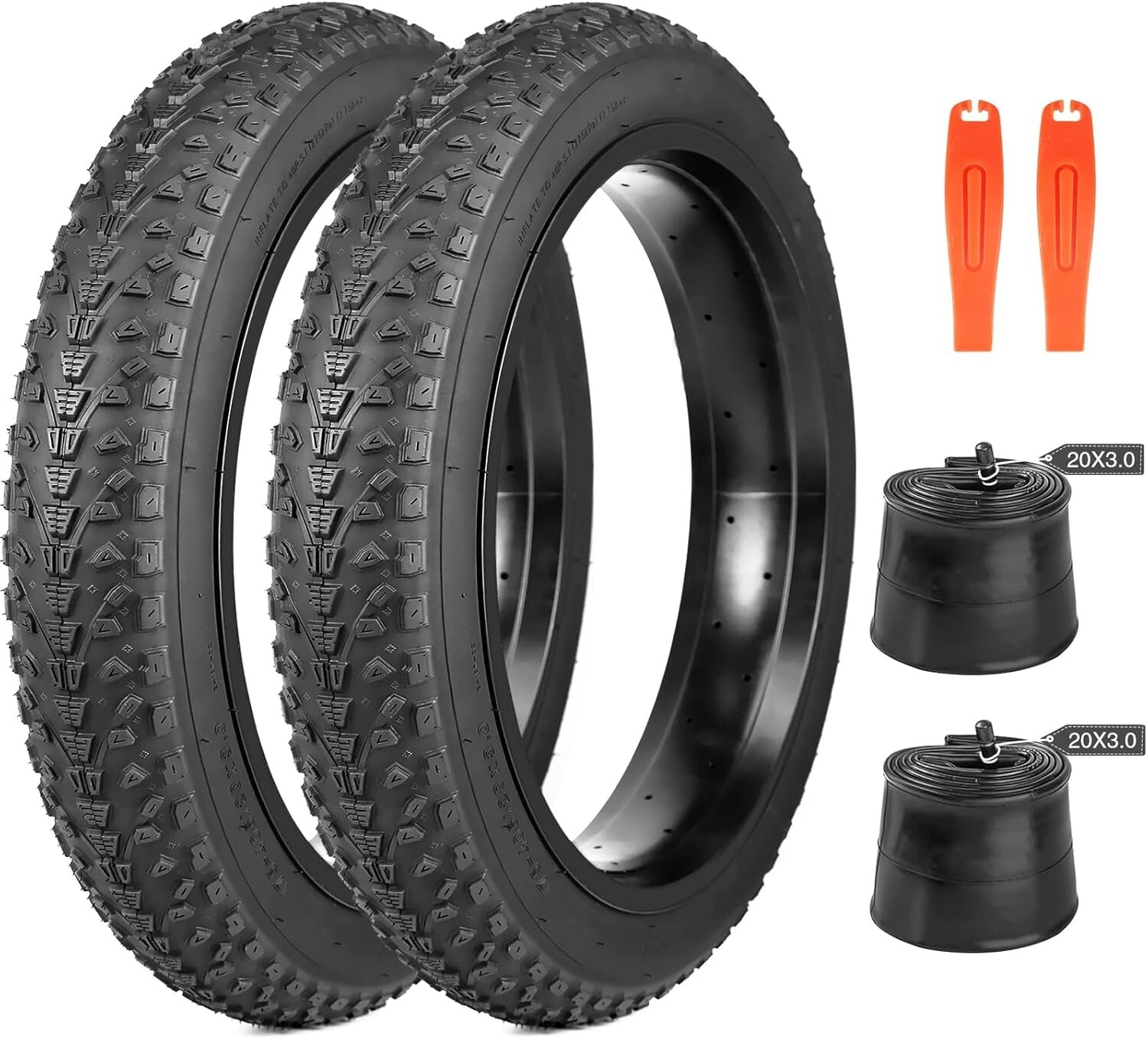 2 Pack E Bike Tire Fat Bike Tire 20"x3.0 Electric Bicycle Tire With 2 Tubes 20x3