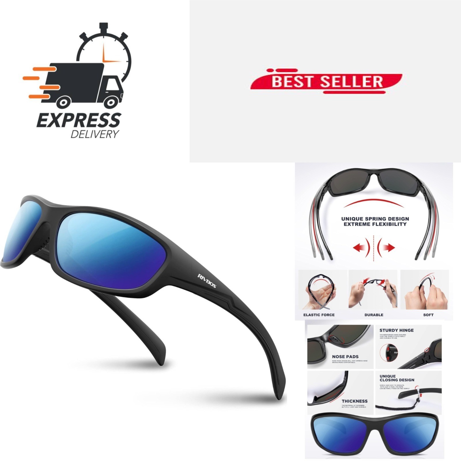 RIVBOS Polarized Sports Sunglasses UV400 for Cycling Fishing Driving