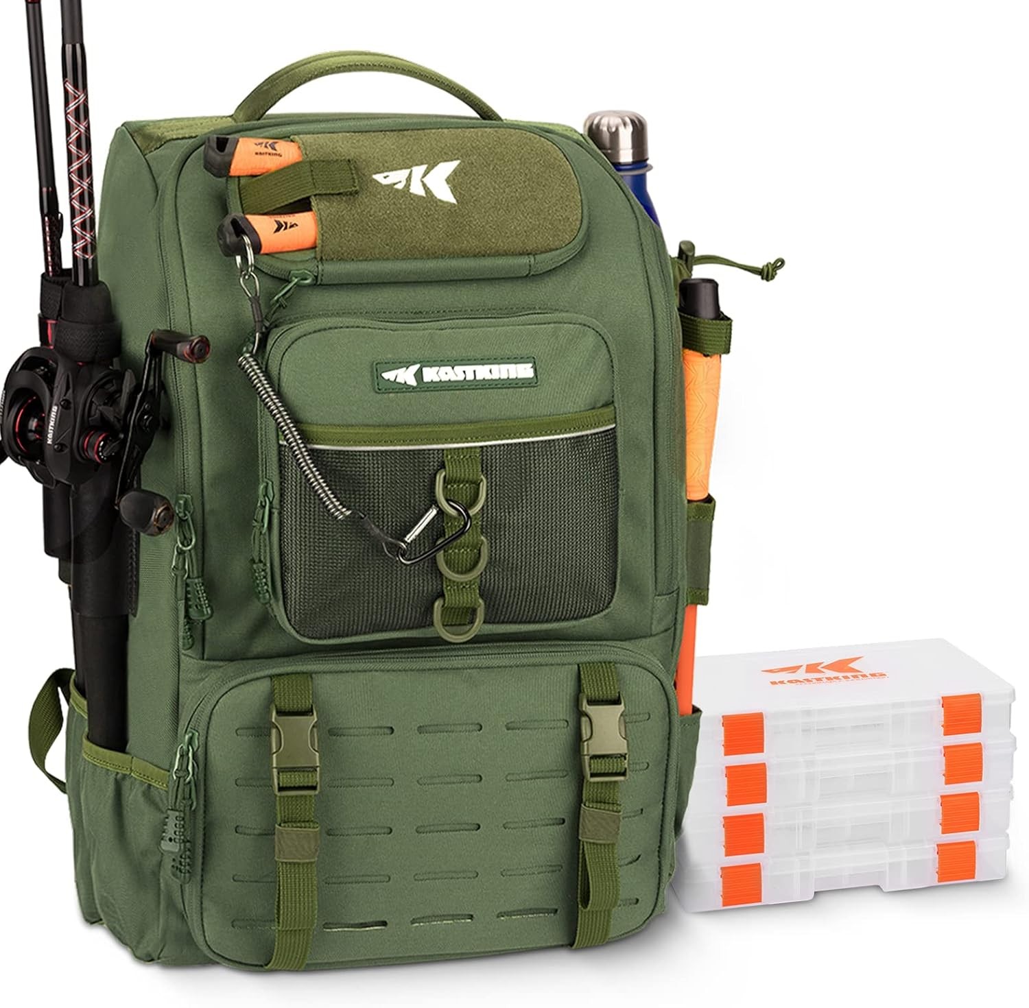 KastKing Karryall Fishing Tackle Backpack with Rod Holders 4 Tackle Boxes