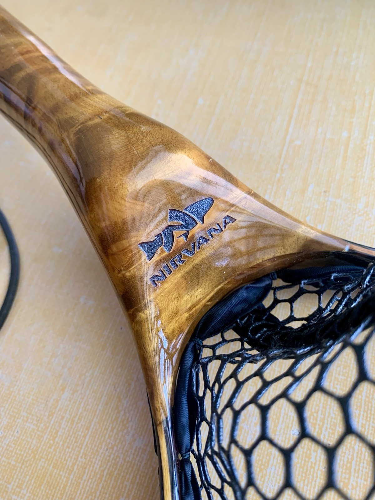 NIRVANA Fly Fishing Landing Net Burl Wood Handle Rubber Mesh – Mint