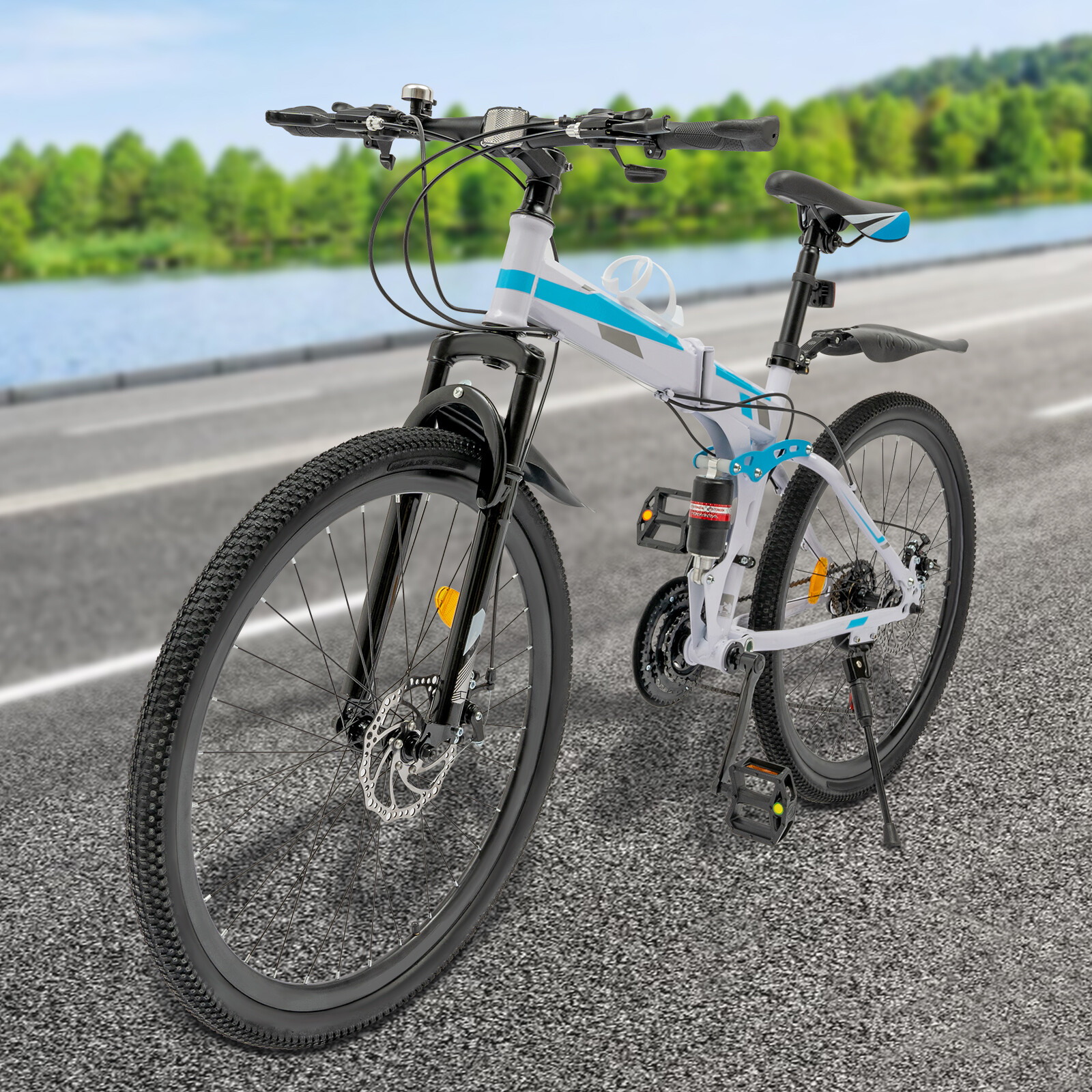26" Folding Mountain Bike 21 Speed Bicycle MTB Bike Full Suspension & Disc Brake