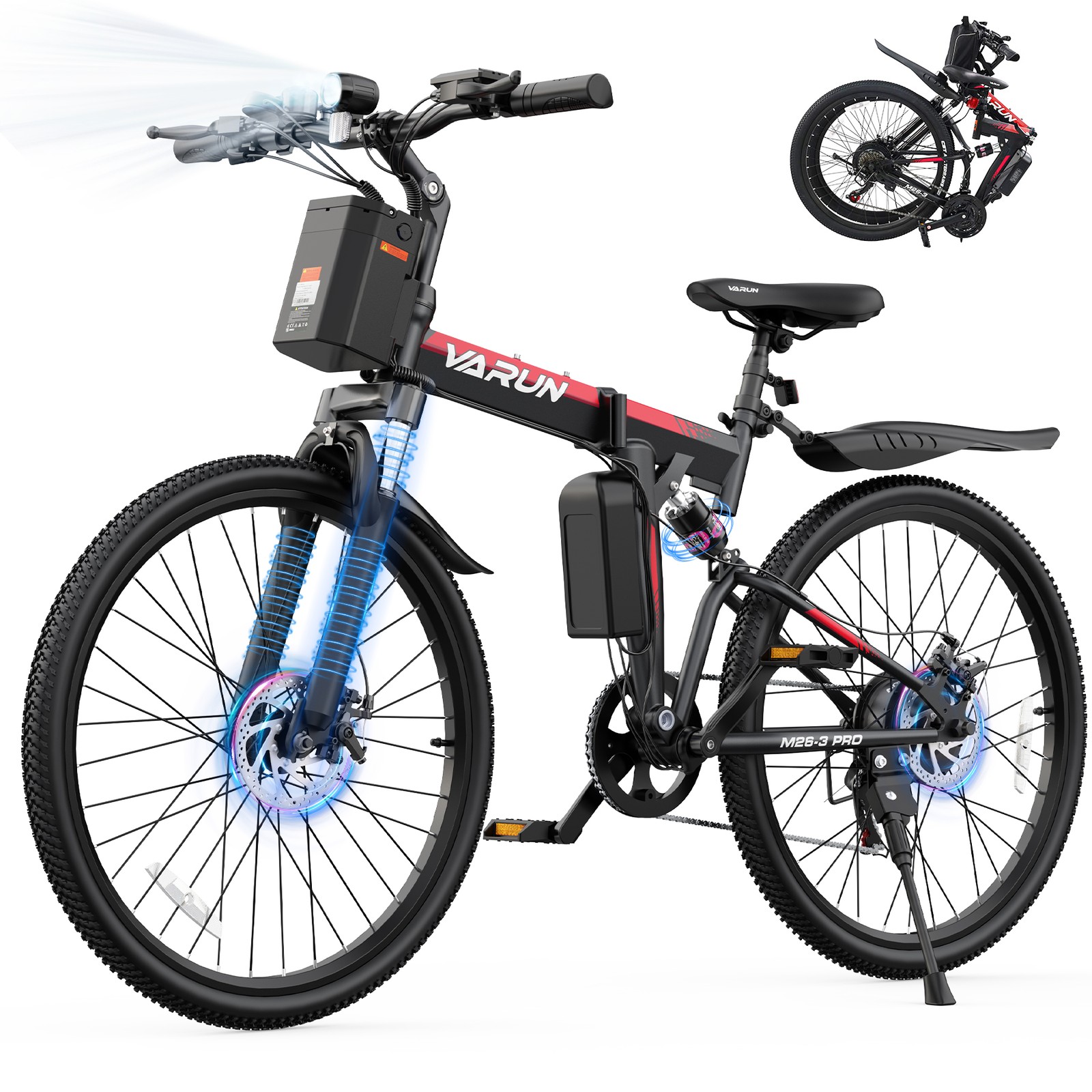 VARUN Electric Bike for Adults 750W Peak 26"Folding Mountain E-Bike 60Mile 20MPH