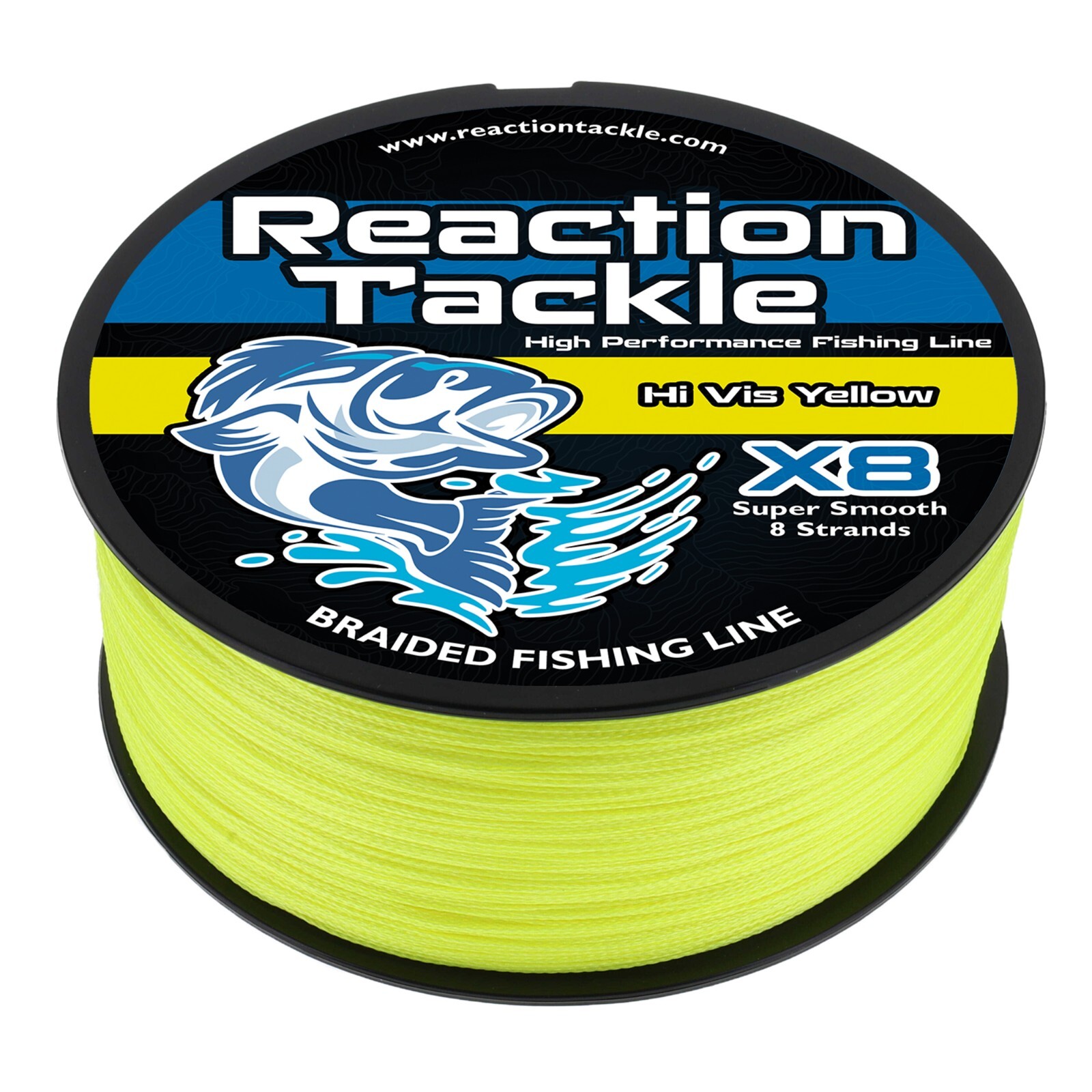 Reaction Tackle Braided Fishing Line Hi Vis Yellow 4 and 8 Strands PE