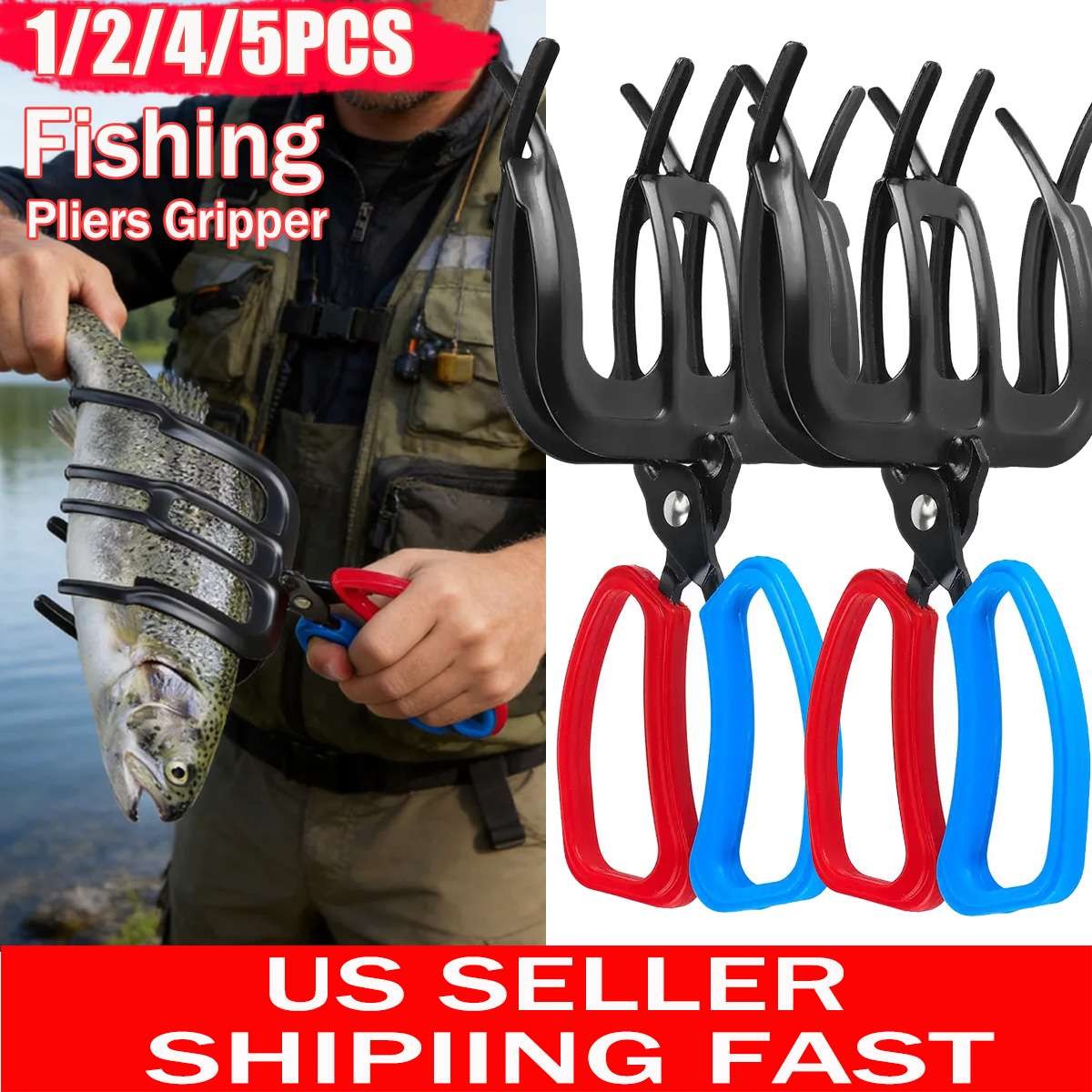 Metal Fishing Pliers Gripper Fish Control Clamp Claw Tong Grip Tackle Forceps US