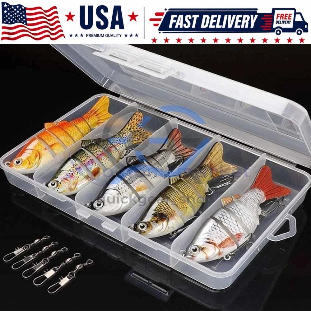 👍Lifelike swimbait crankbait fishing lures 5 pack lot tackle box multi jointed