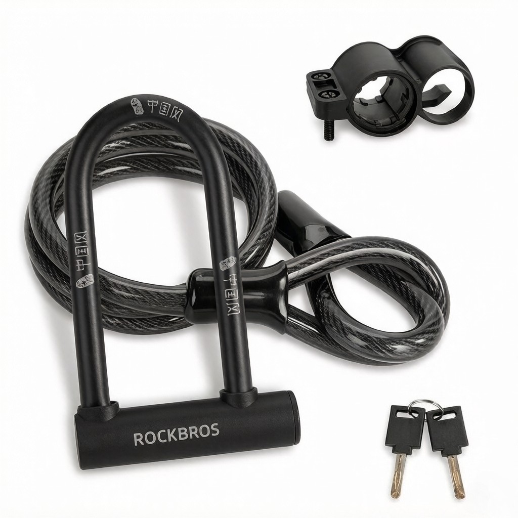ROCKBROS Bike U Lock Anti Theft with 4 ft Cable Anti Theft with Keys & Bracket