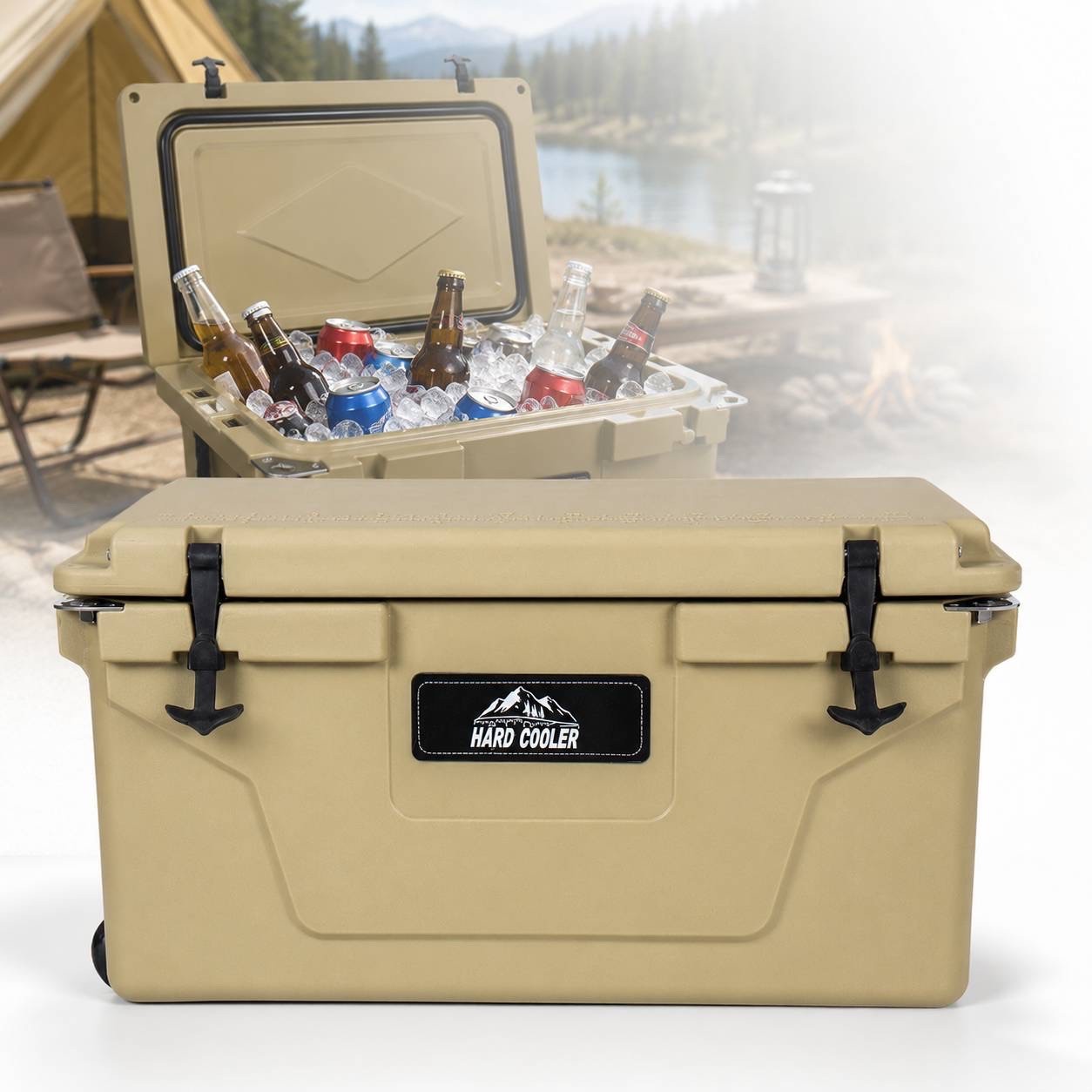 65 Quart Heavy Duty Rotomolded Ice Chest Cooler Box w/ Wheel for Camping Fishing