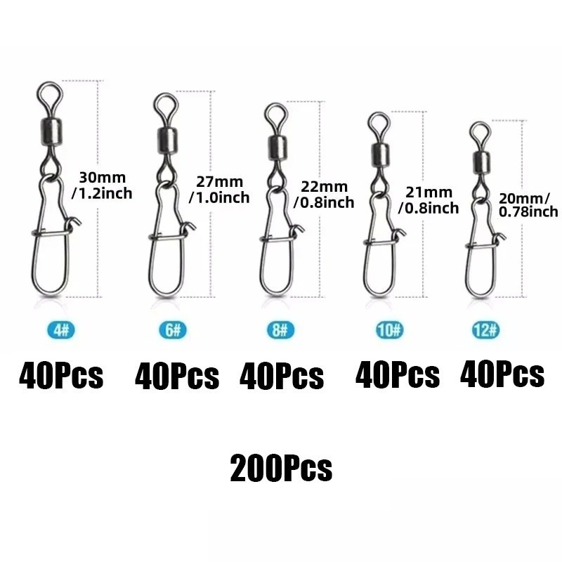 50~200PC Ball Bearing Swivels with Duo Lock Snap Fishing 