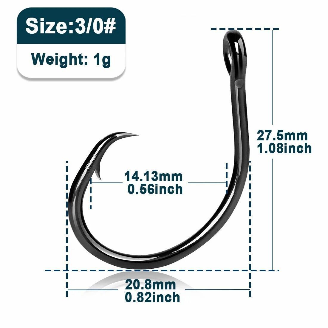 9KM 50Pcs 3X Strong Circle Hooks High Carbon Steel Catfish Hooks Live Bait Hooks