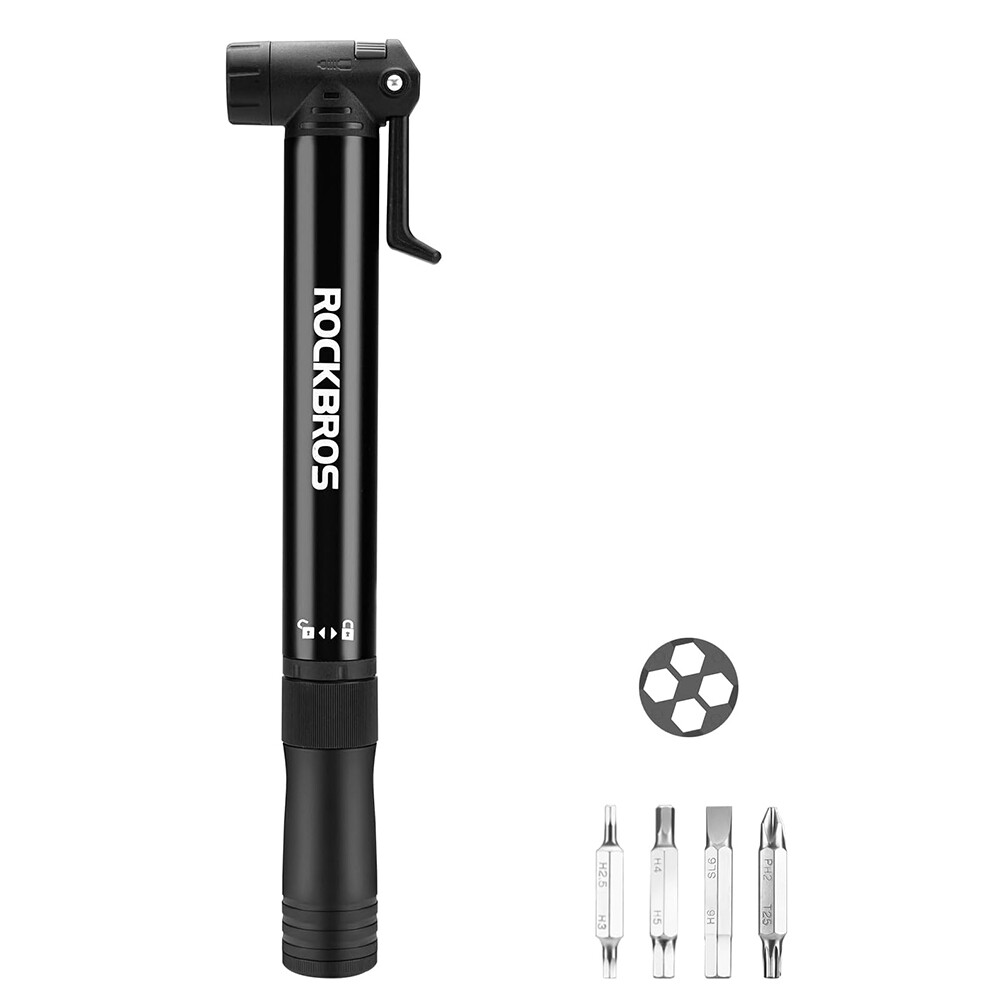 ROCKBROS Mini Bike Pump Presta Schrader 120PSI Portable Tire Pump&Multitool