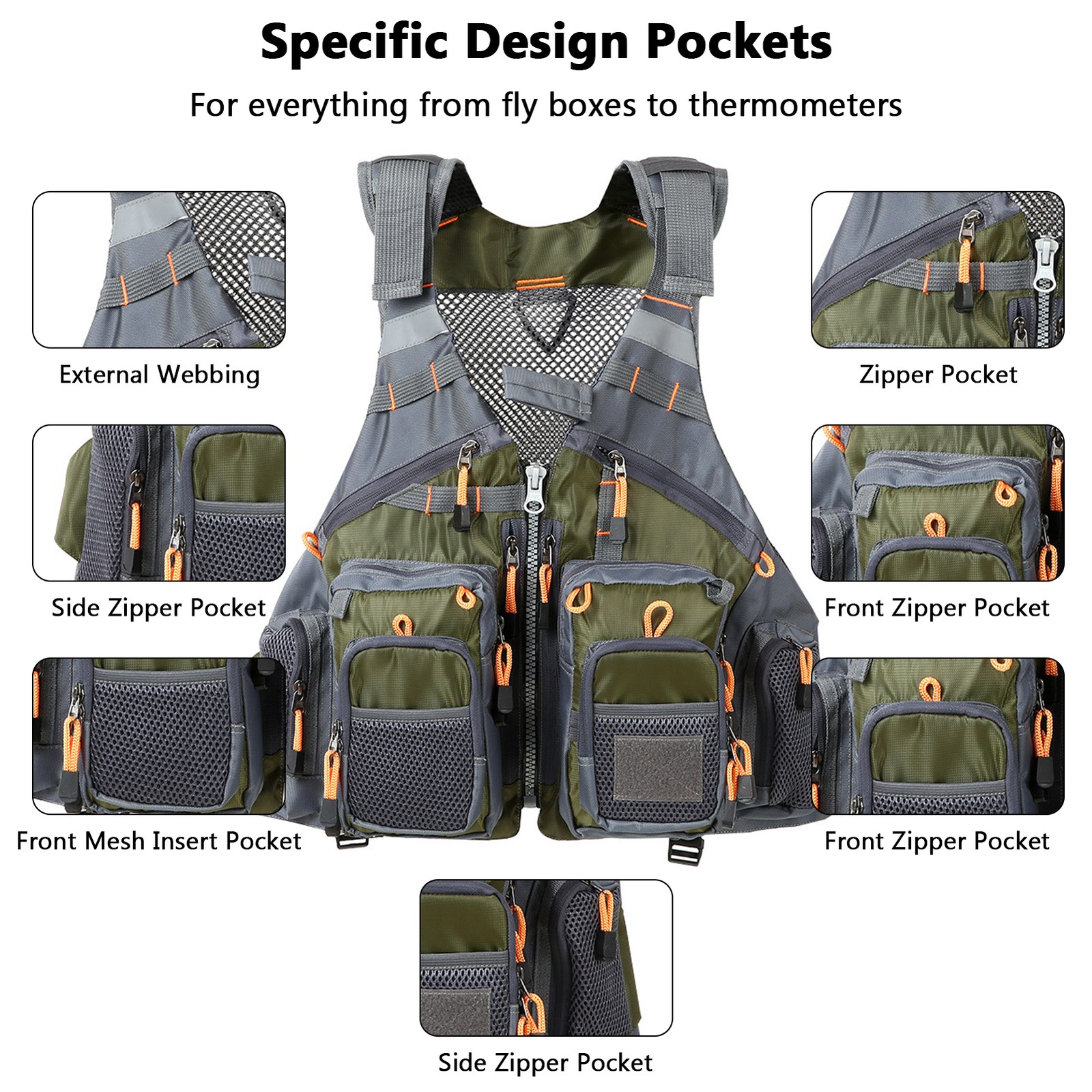 Fly Fishing Vest Pack For Men Adjustable Size Breathable Mutil-Pocket Vest