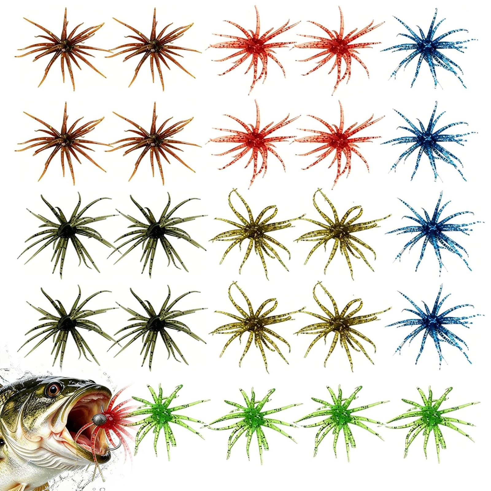 12/24 Pcs Sea Urchin Bait for Bass Fishing Lures, TPR Soft Plastic Fishing Lure