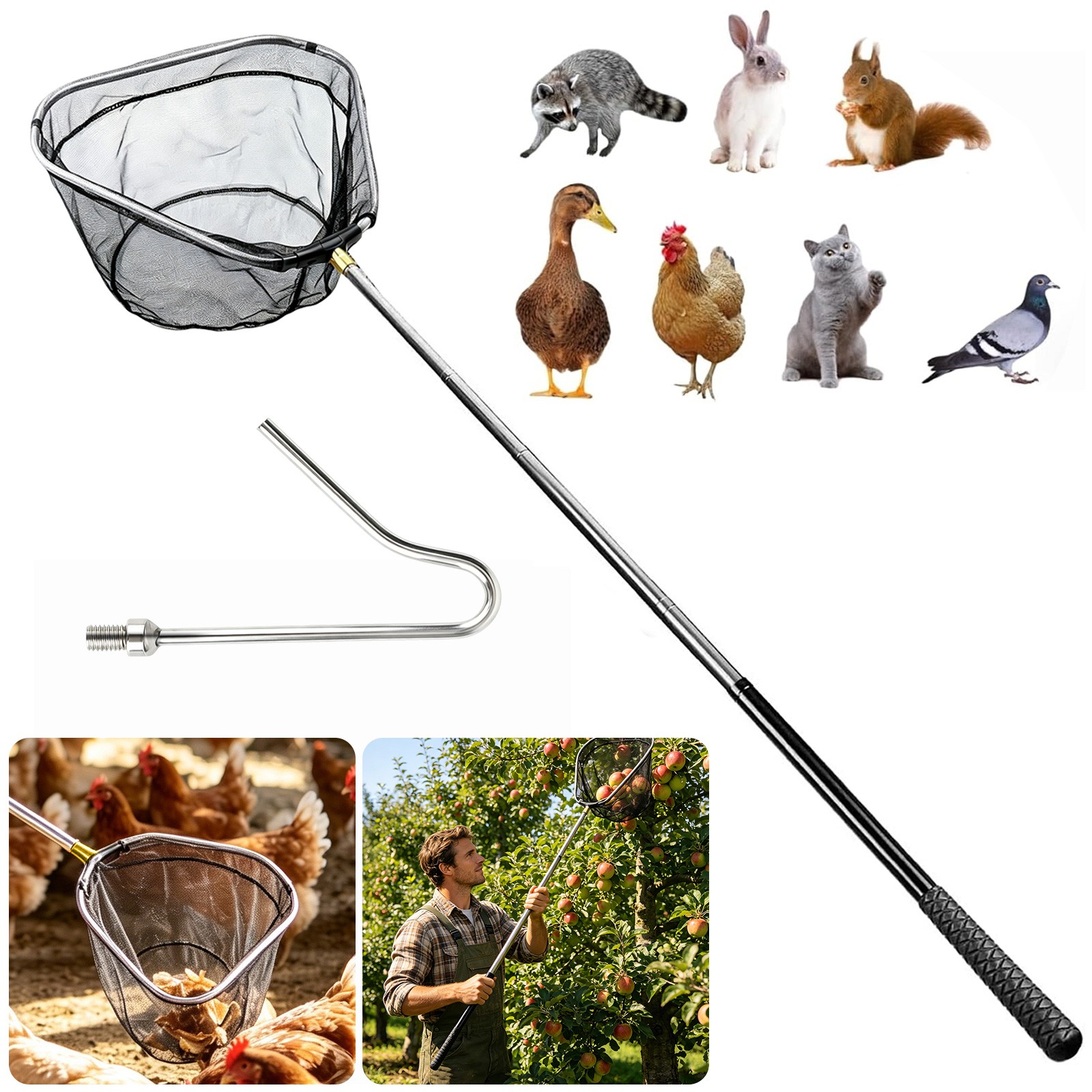 Telescopic Folding Fishing Landing Net 5 Section Stainless Extending Pole 72.8in