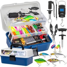 413Pcs Fishing Lures Kit 3 Layers Tackle Box with Tackle Fishing Gear Kit Bass