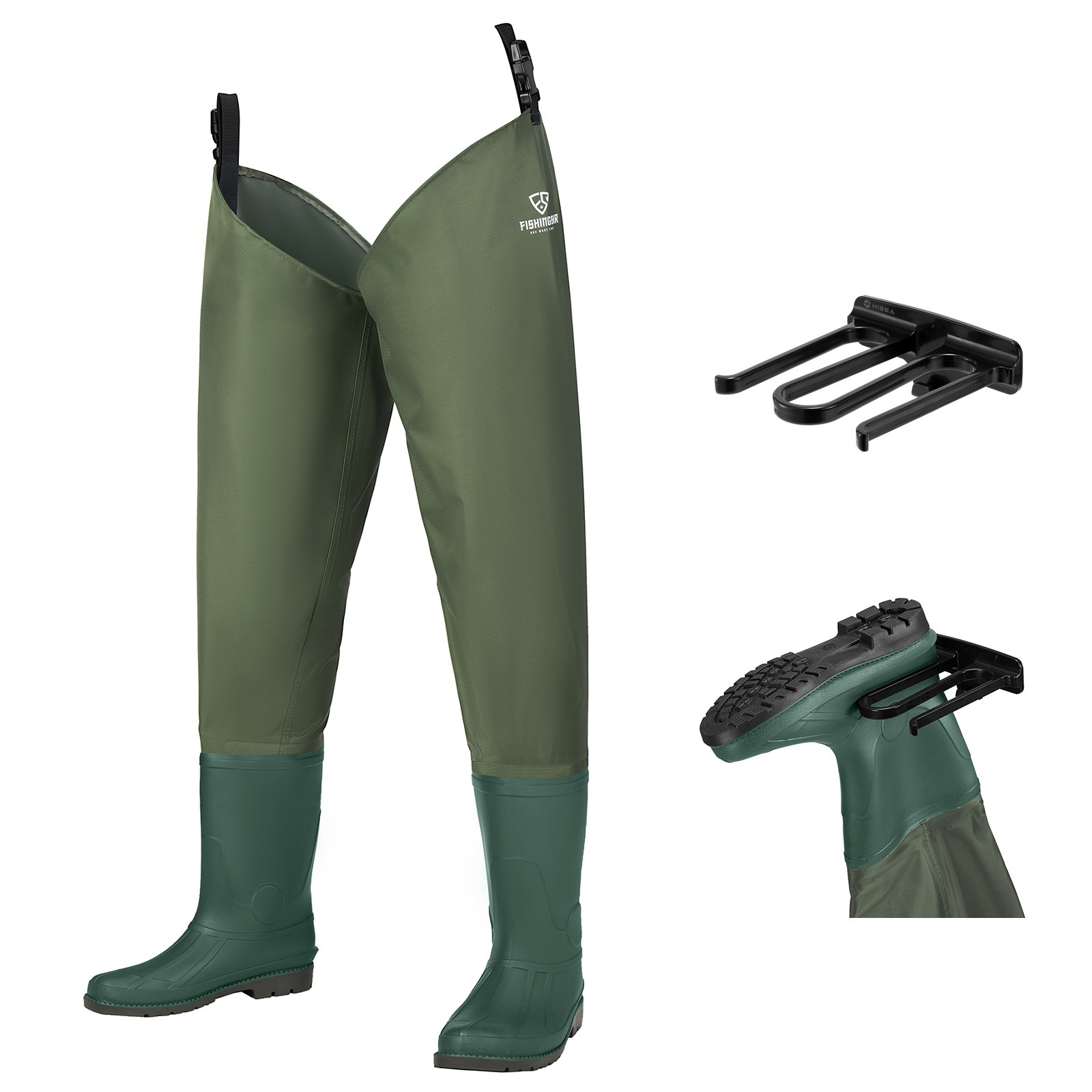 FISHINGSIR Hip Waders Cleated Sole 2-Ply Nylon/PVC Waterproof Fishing Wader Pant