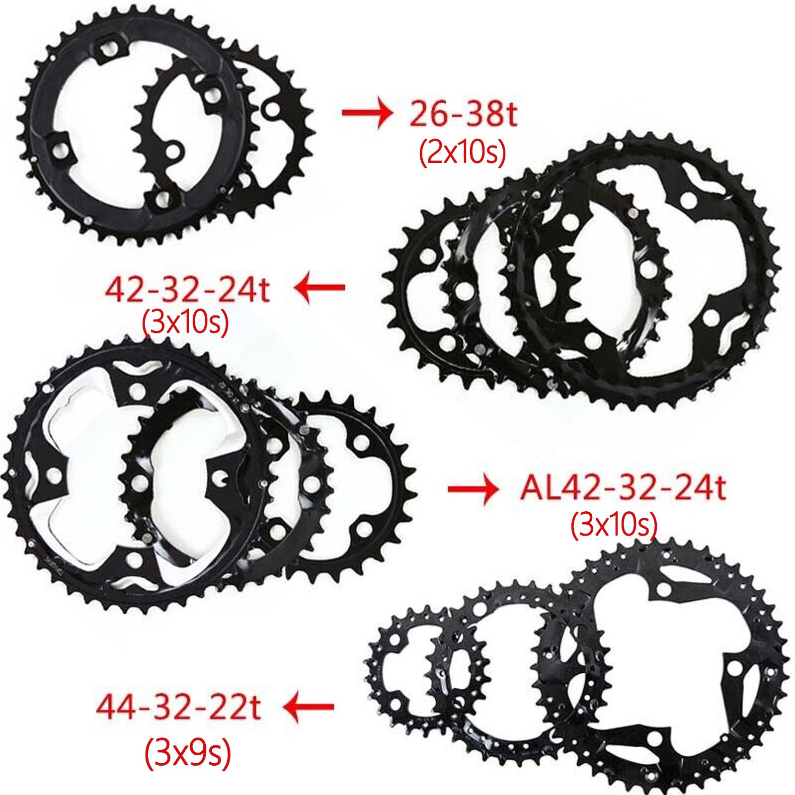 Bicycle Crankset 170mm 22-44T Double/Triple Speed Bike Chainring Set For Shimano