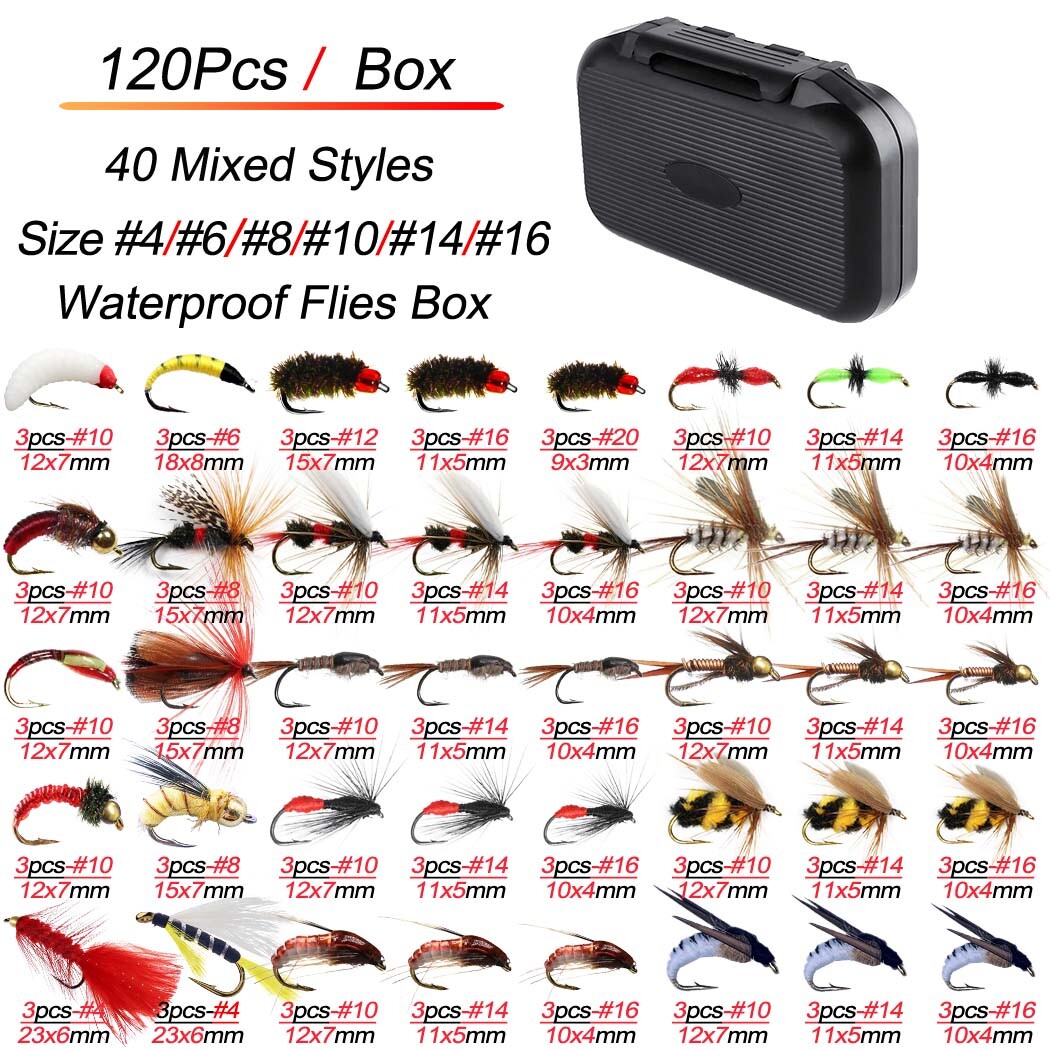 24-120Pcs Trout Nymph Fly Fishing Lure Dry/Wet Flies Nymphs Fishing Lures