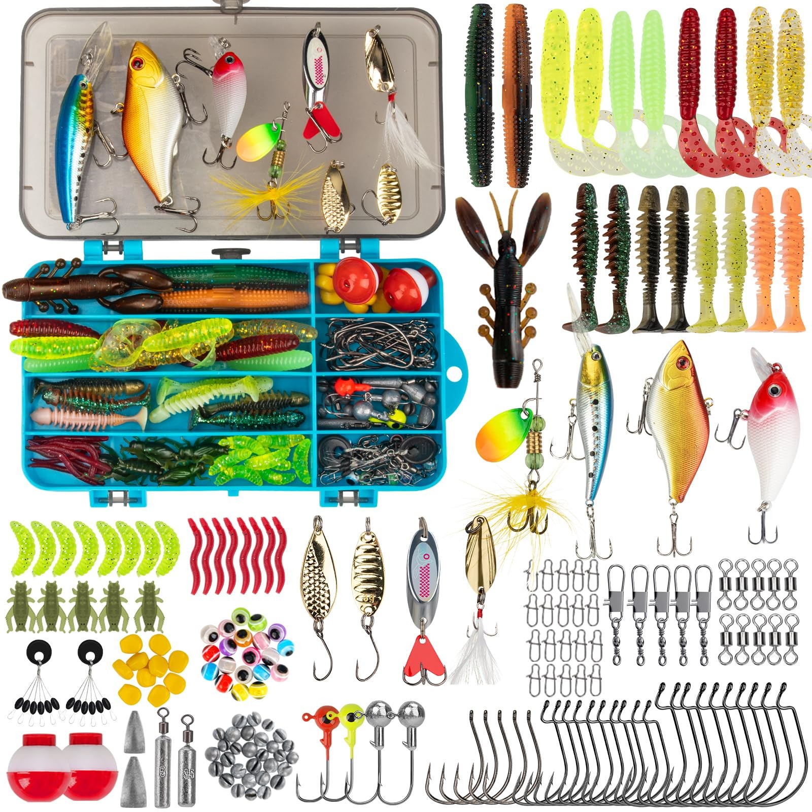 Lot 153 pcs Kinds of Fish Fishing Lures Crankbaits Hooks Minnow Baits Tackle Set
