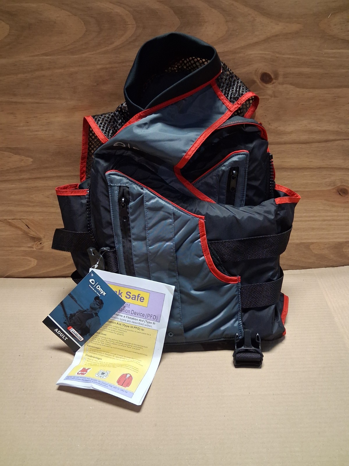 Onyx Deluxe Mesh Fishing Life Jacket 2XL Grey/Red Brand New W/ Tags