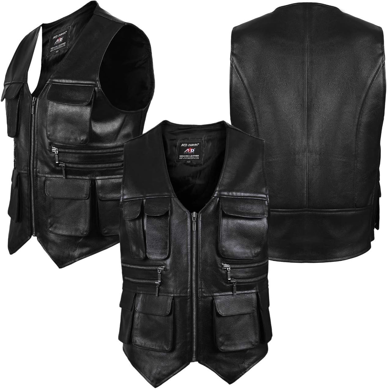 ARD™ Genuine Cowhide Leather Men’s Vest – Multi-Pocket Fishing & Photograph Vest