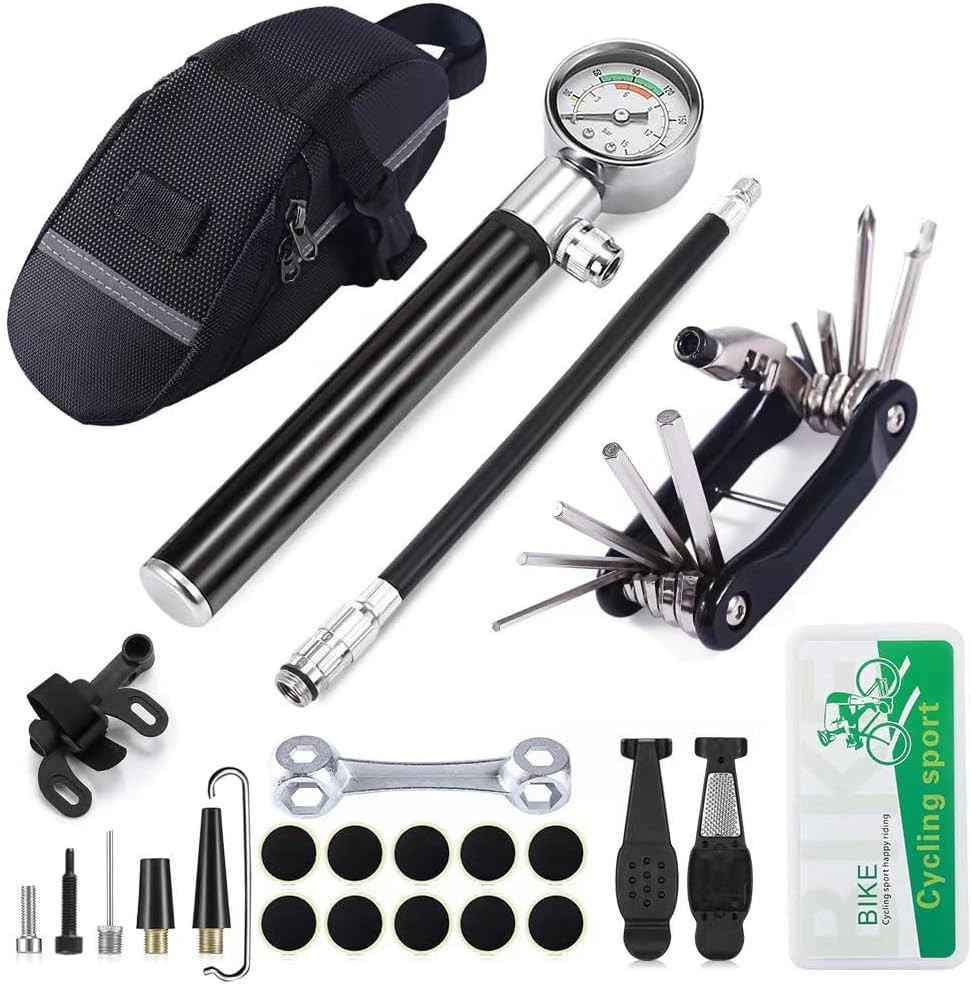 Bike Tire Repair Kit with 210PSI Mini Pump & 10-In-1 Multi-Tool | Includes Chain