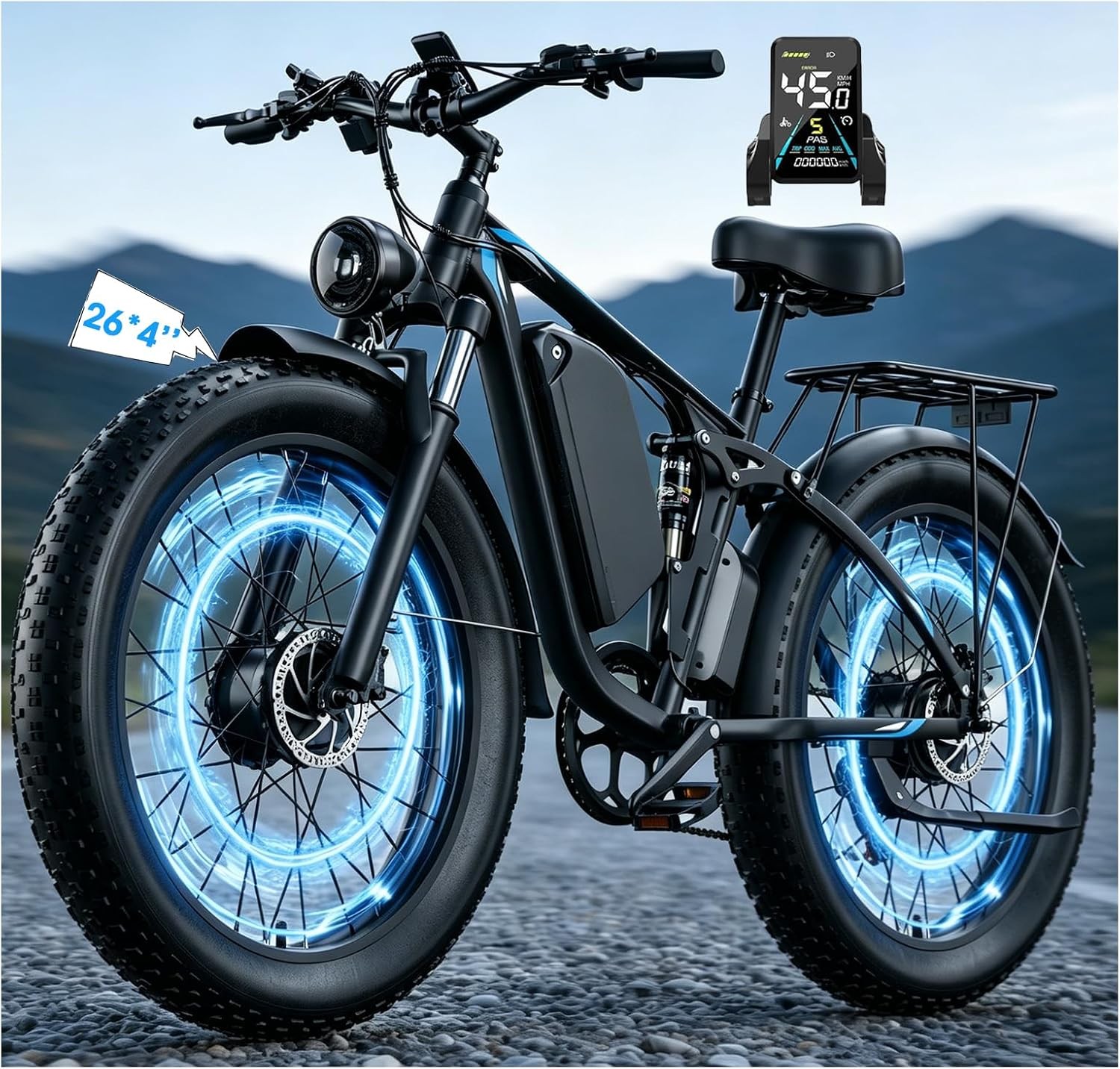 9000W Peak Dual Motor Electric Bike,52V 36AH Battery 26Inch FatTire Adult E-Bike