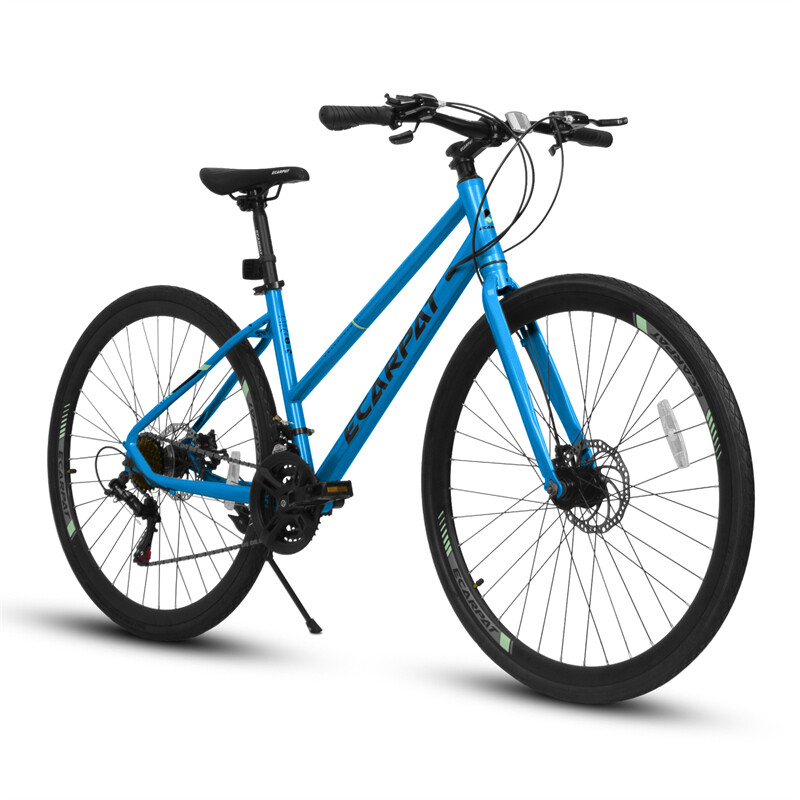 700C Road Hybrid Bike 21-Speed Bicycle Carbon Steel Dual-Disc Brakes for Adult