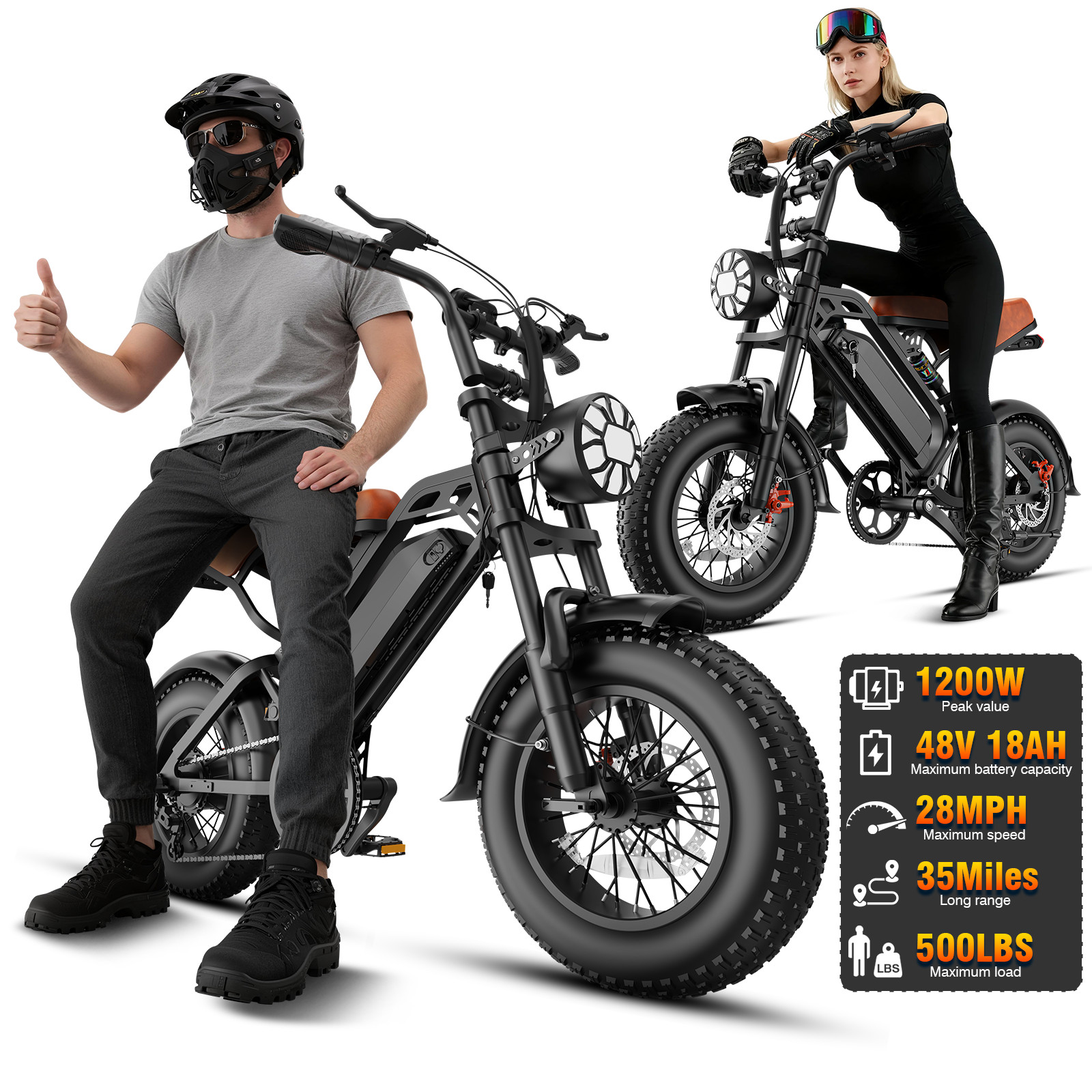 Electric Bike 1200W 48V Dual Suspension 16'' Fat Tire e bike E Bicycle for Adult