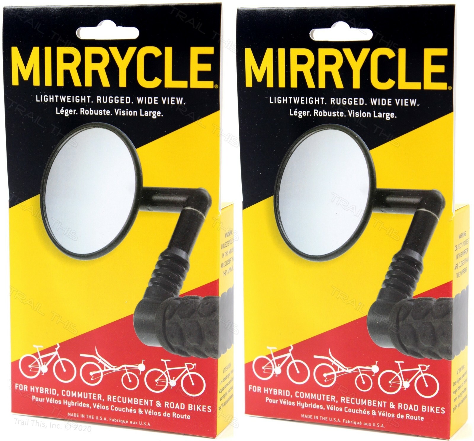 2 Pack Mirrycle Mountain Bike Mirrors Bar End fits Hybrid Commuter MTB (1-Pair)