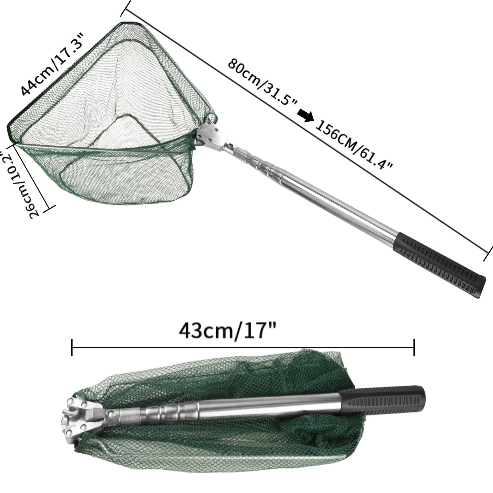 Telescopic Folding Aluminum Handle Fishing Landing Net 3 Section Extending Pole