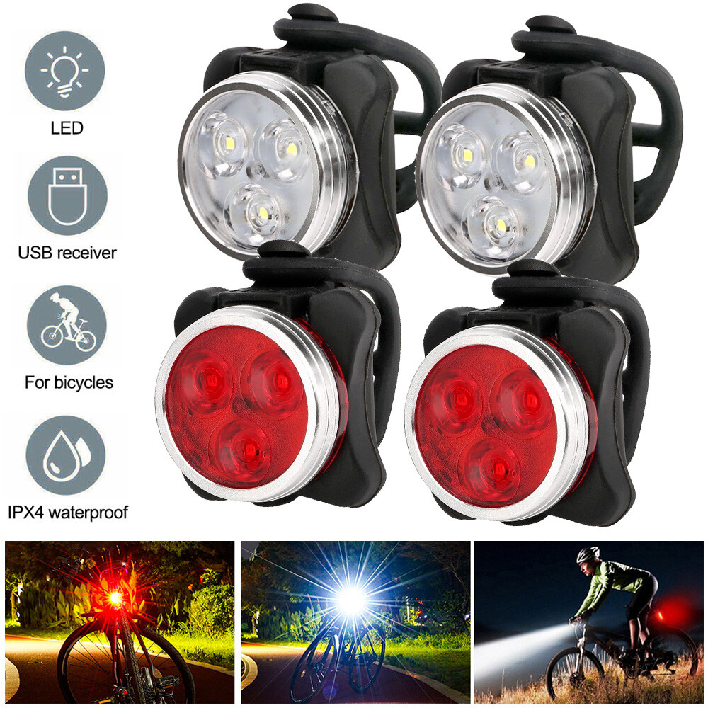 2 Set USB Rechargeable LED Bicycle Headlight Bike Rear Lamp Cycling Light