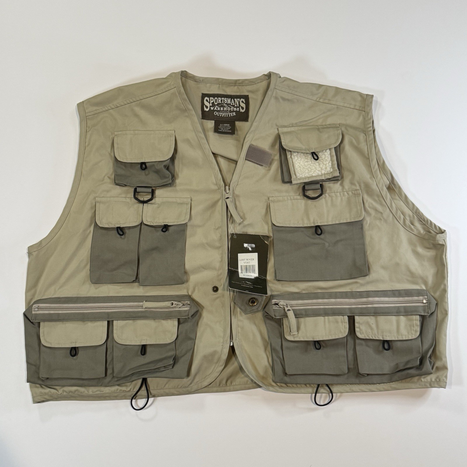 SPORTSMANS WAREHOUSE OUTFITTER Lost River Vest Mens XL Tan Green Utility Fishing