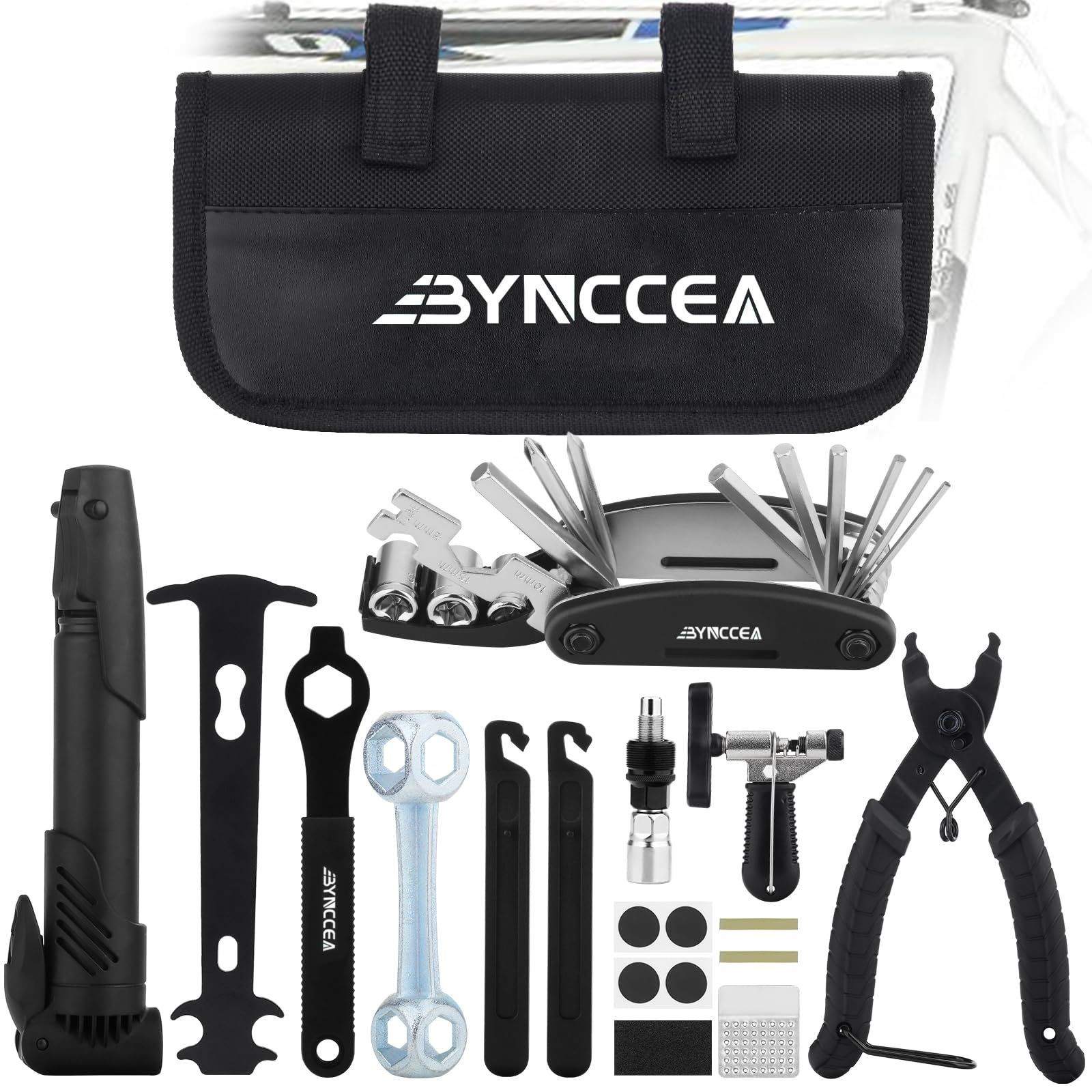 Bynccea Bike Tire Repair Tool Kit with Pump, Portable bike Repair