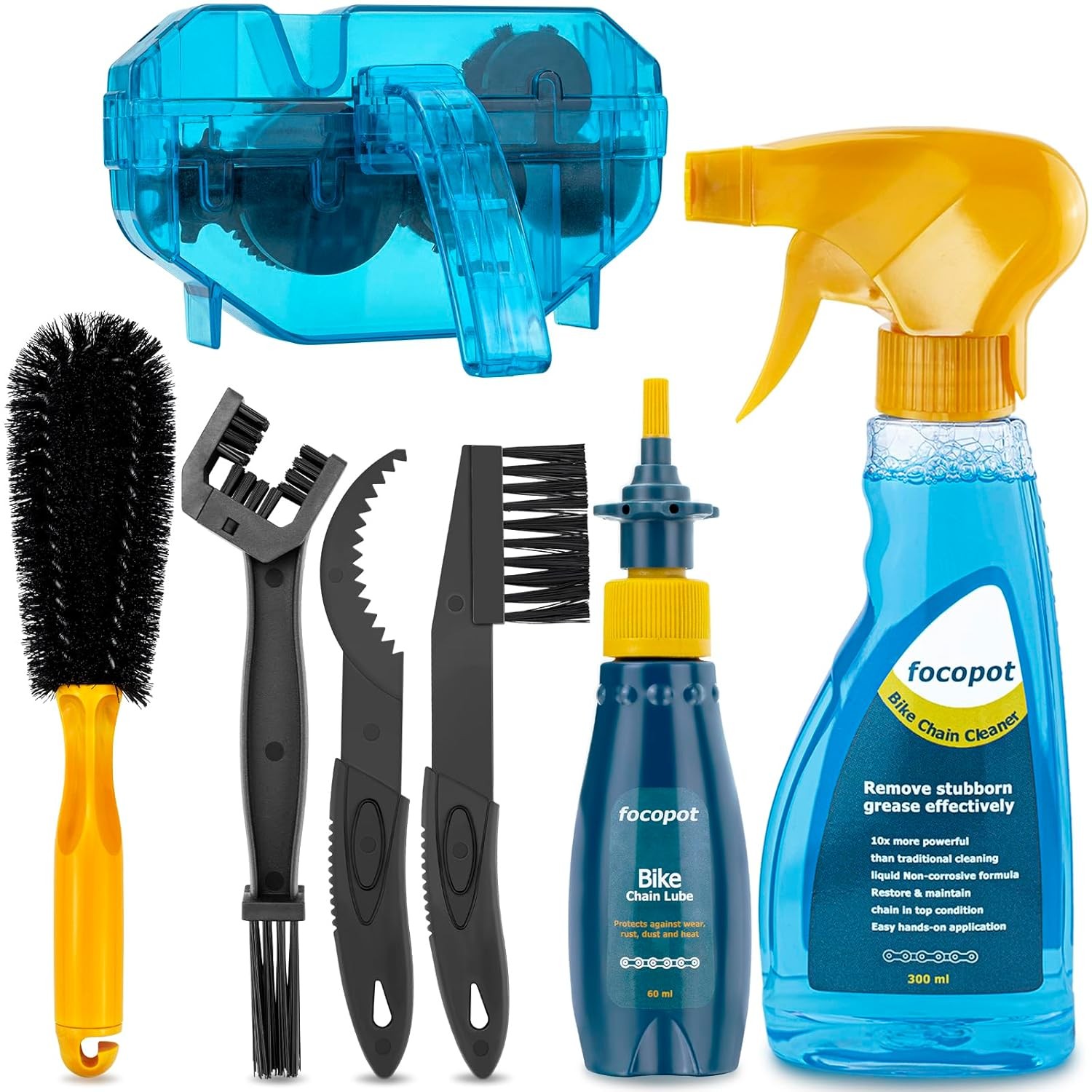 Bike Chain Cleaner Kit 7 Piece with Degreaser Scrubber Lube Chain Maintenance