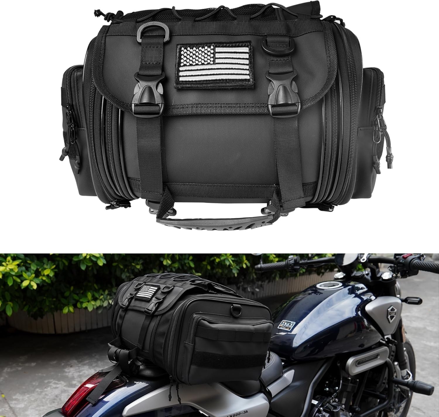 Waterproof 29L Motorcycle Tail Bag - Expandable Travel Luggage & Helmet Storage
