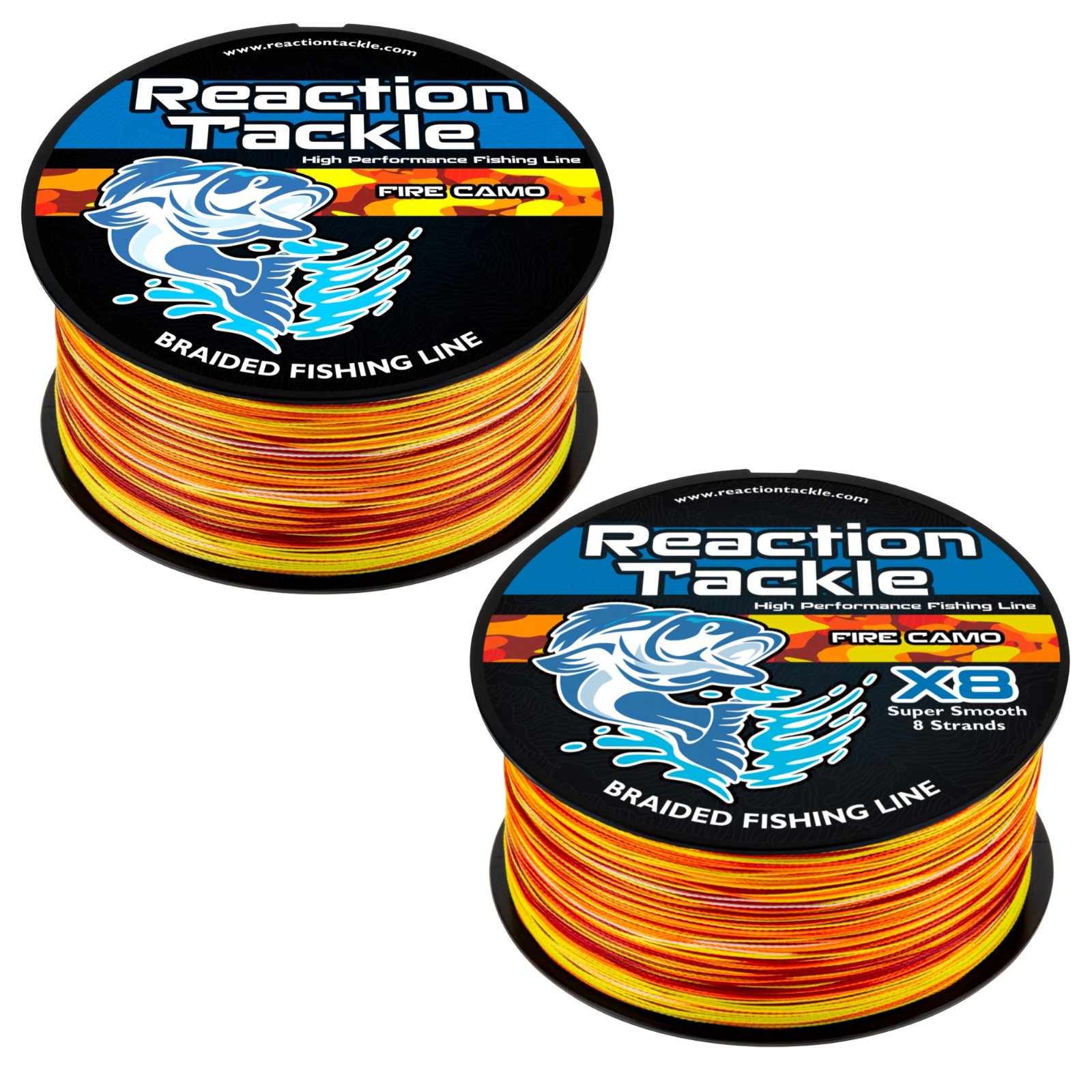 Reaction Tackle Braided Fishing Line Fire Camo 4 or 8 Strands PE Braid