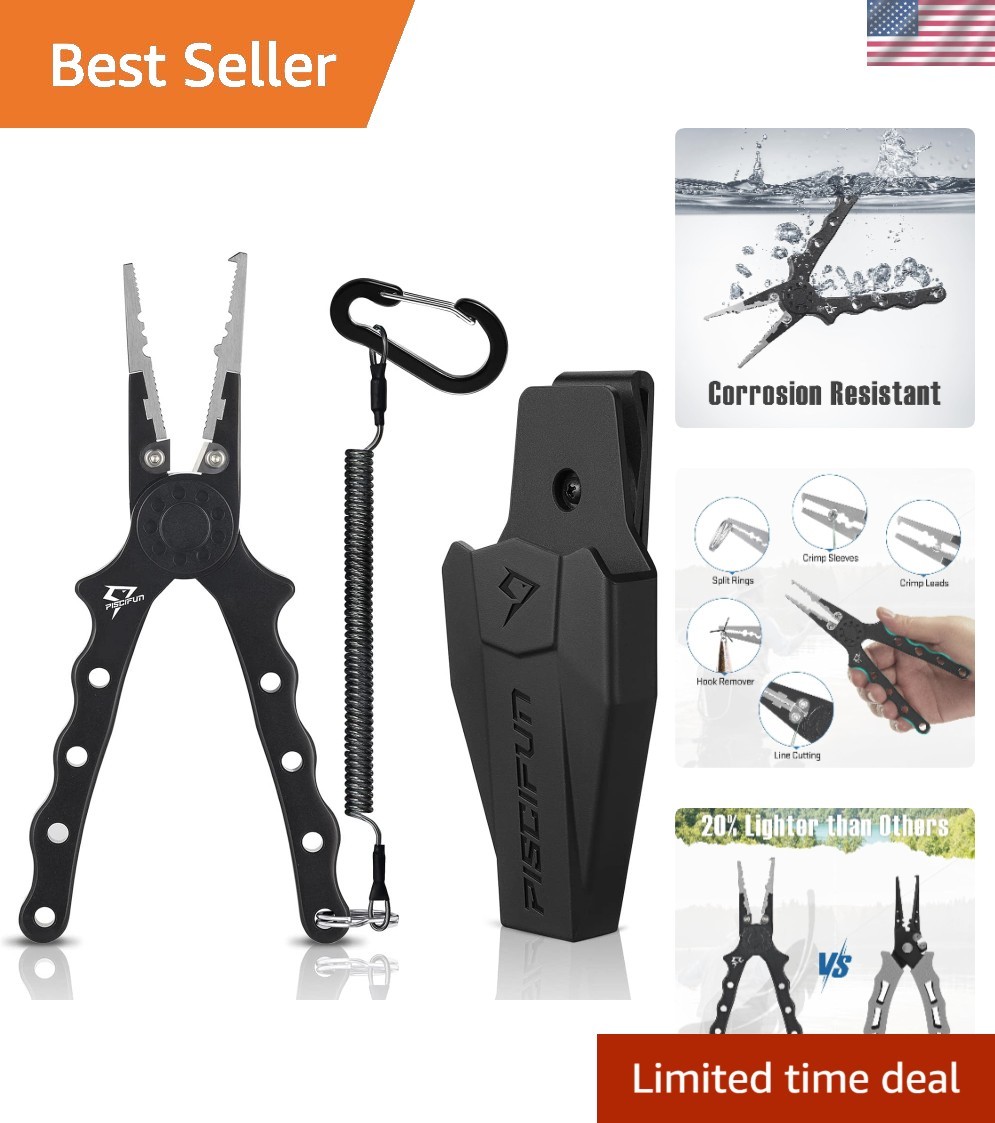 Lightweight Saltwater Fishing Pliers with Tungsten Cutters & Ergonomic Grip