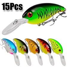 15PCS Kinds of Fishing Lures Crankbaits Hooks Minnow Baits Bass Tackle Crank Set
