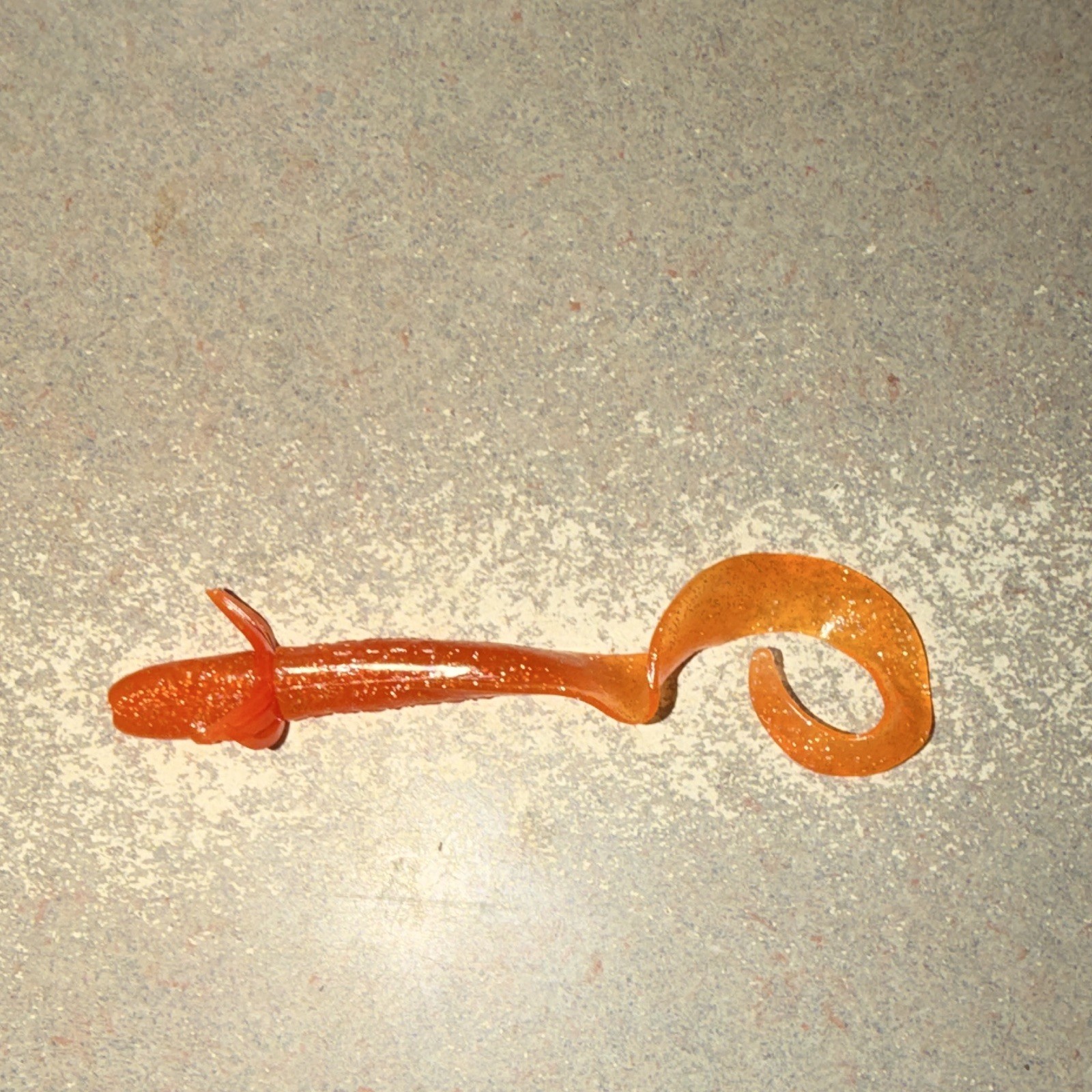 Orange Glitter Soft Plastic Curly Tail Worm Lure 4in Freshwater Fishing 1pk